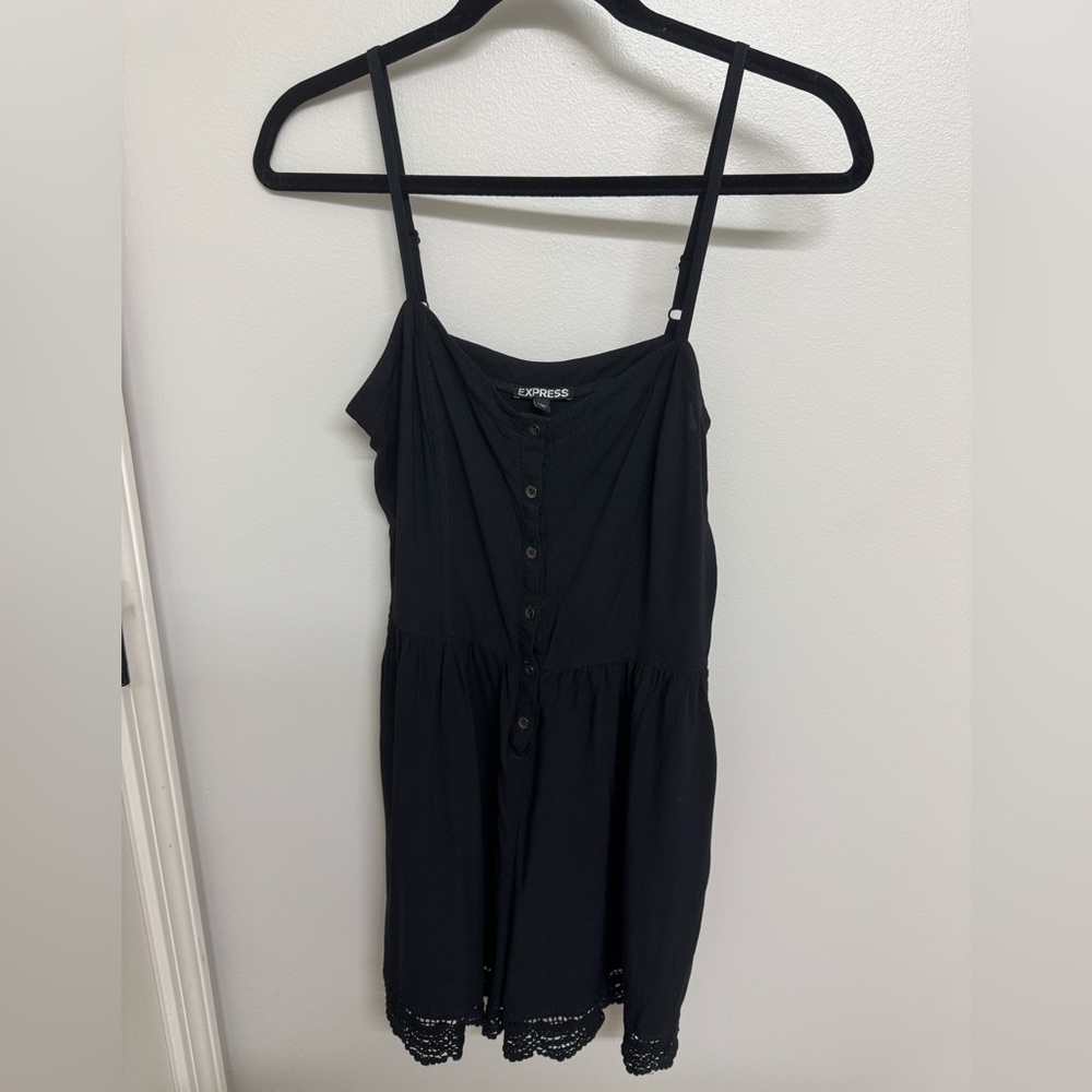 Express Classic Black Button Romper with Pockets